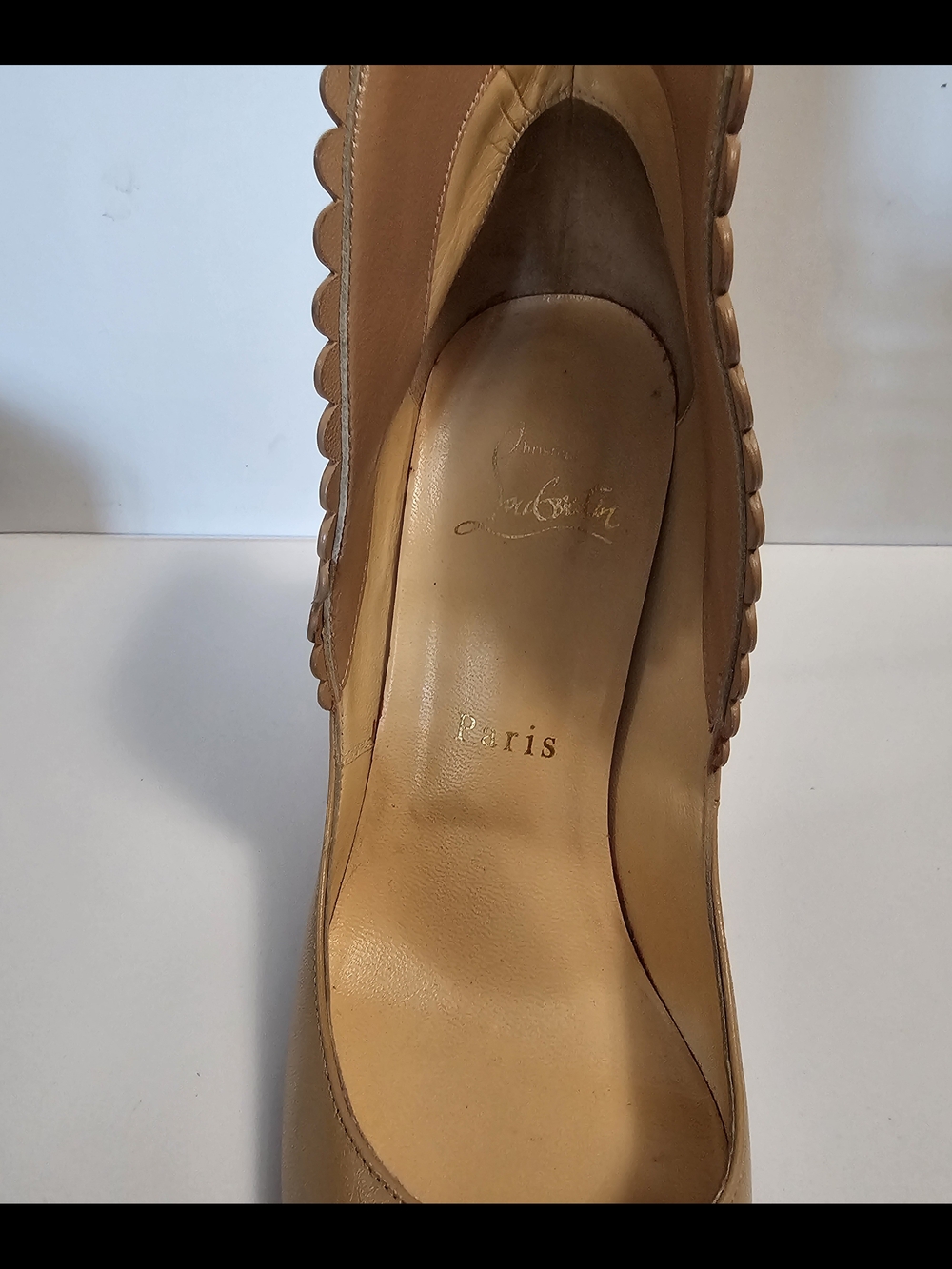 Christian Louboutin Scalloped Edge Tan Leather Pump
